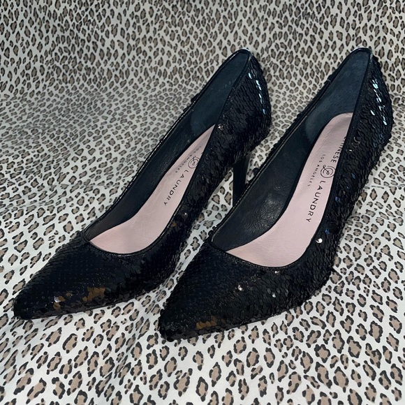 Chinese Laundry Women's Ruthy Dress Pump Black Sequin Stiletto Pointed Toe NWOT - Picture 11 of 14